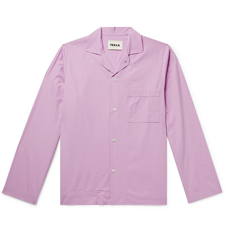 Photo: TEKLA - Convertible-Collar Stonewashed Organic Cotton-Poplin Pyjama Shirt - Pink