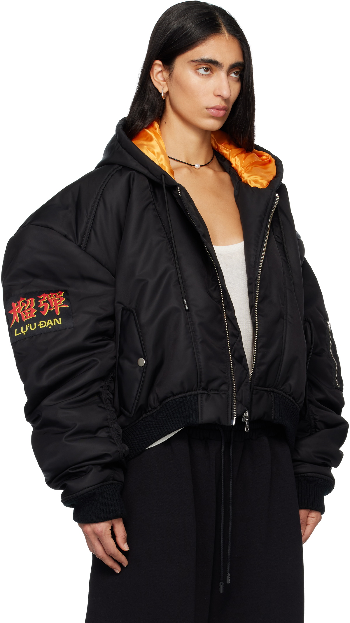 LU'U DAN Black Distorted MA1 Bomber Jacket