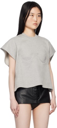 Pushbutton Gray Bra Point Sleeveless Jersey T-shirt