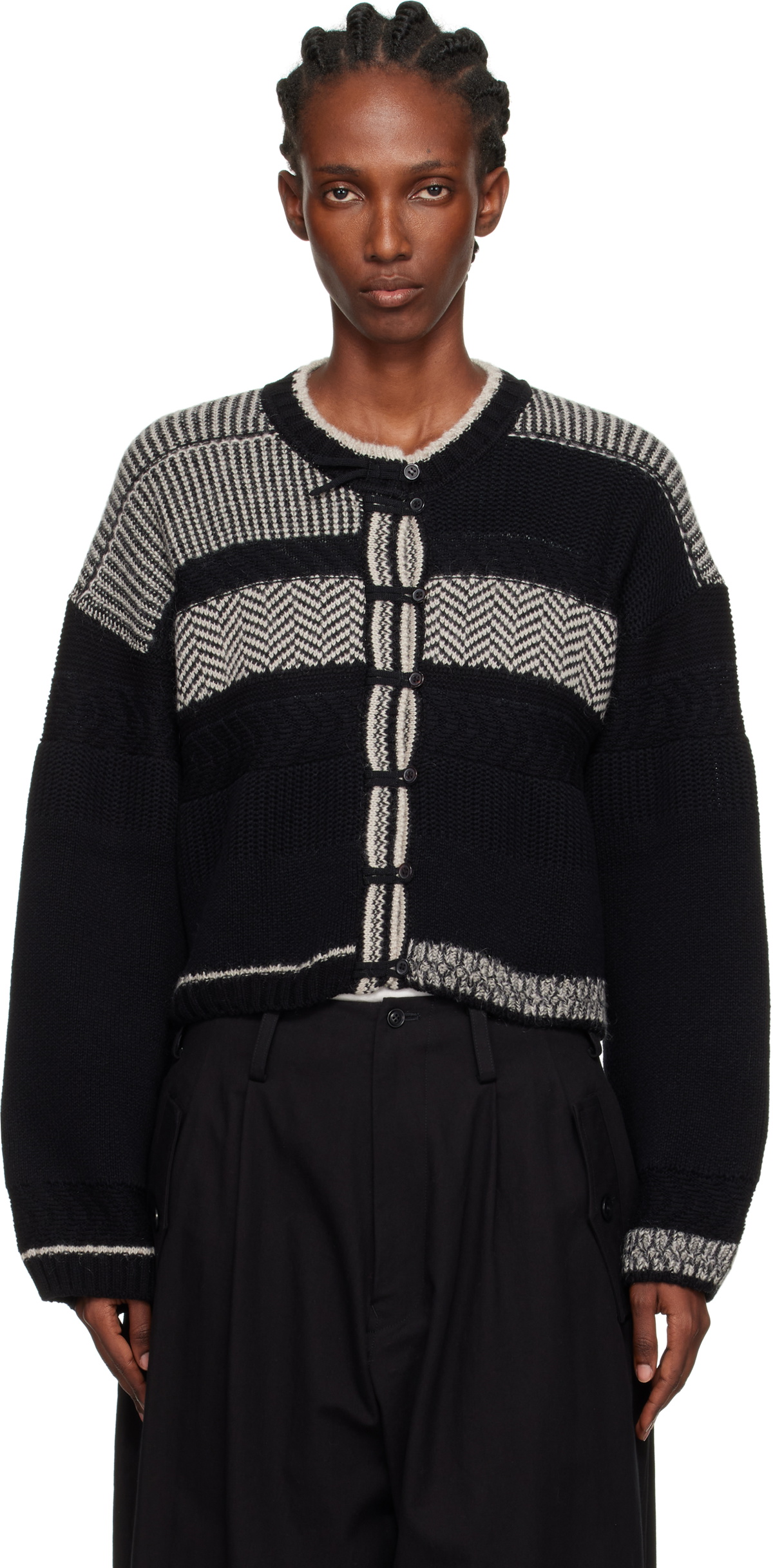 Y's Black Design Knit Cardigan