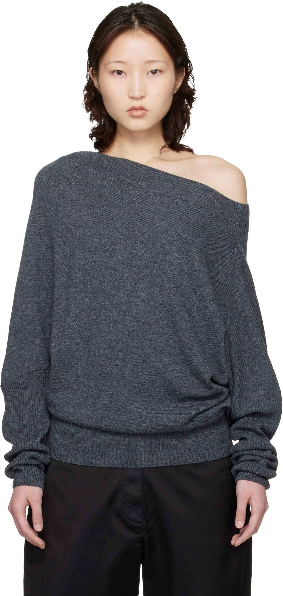 Cordera Gray Merino Wool Off-Shoulder Sweater