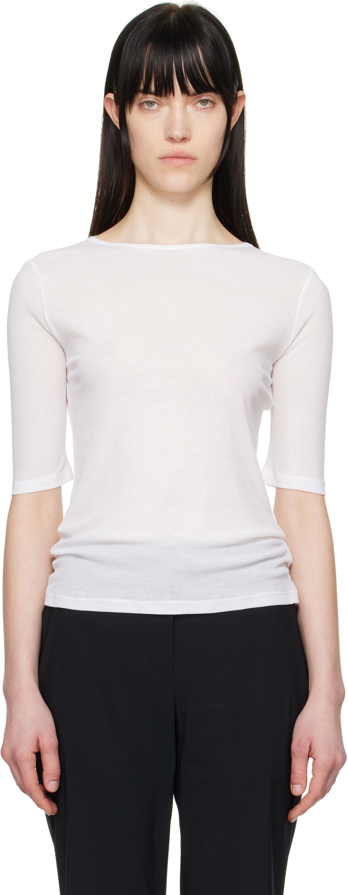 AMOMENTO White Round Short Sleeve T-shirt