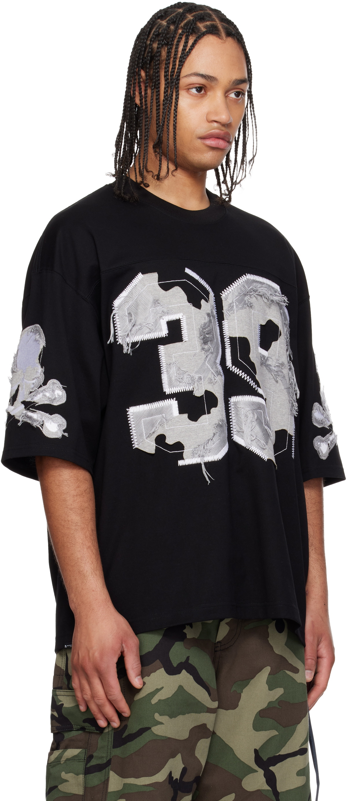 mastermind JAPAN Black '39' Distressed Patch Half Sleeve T-shirt