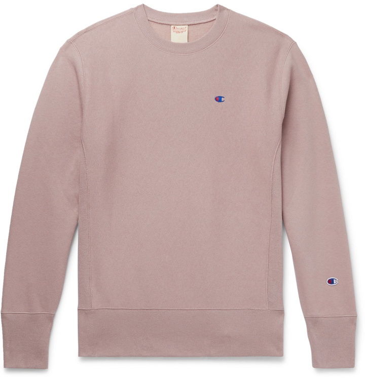 Photo: CHAMPION - Logo-Embroidered Fleece-Back Cotton-Blend Jersey Sweatshirt - Pink