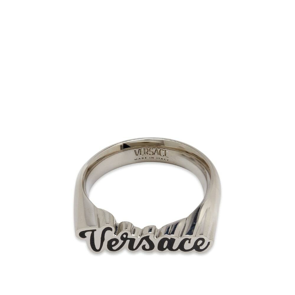 Photo: Versace Men's Varsity Logo Ring in Silver/Black