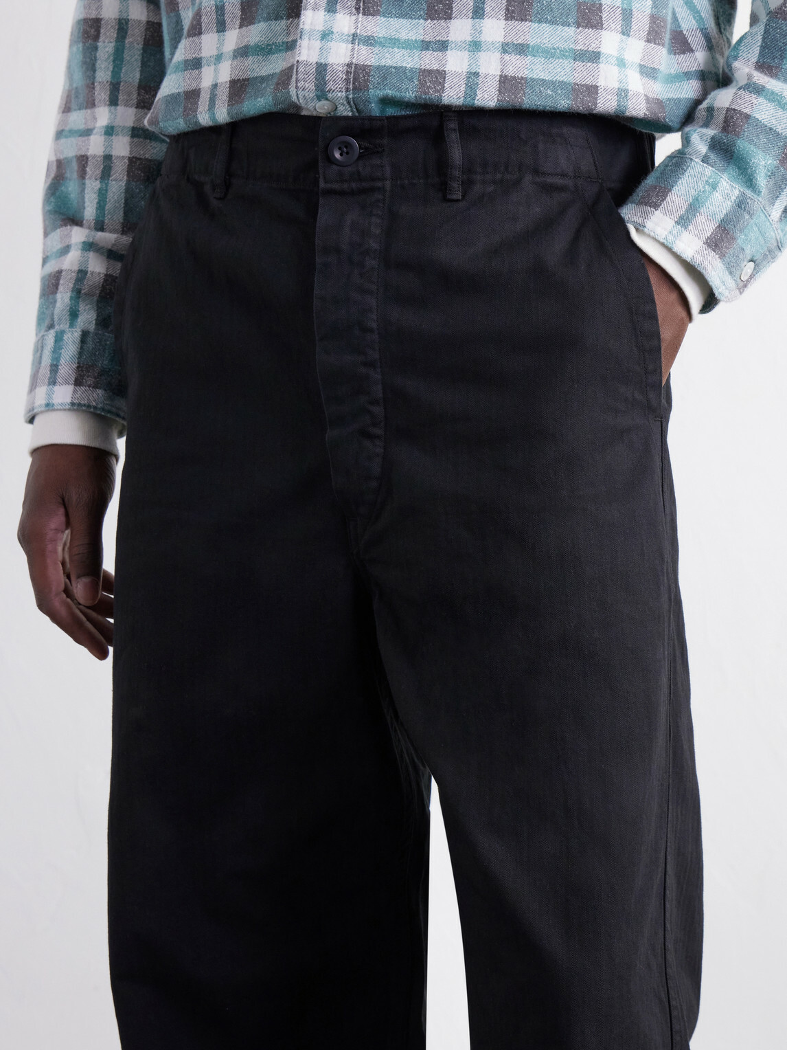 OrSlow - Straight-Leg Woven Herringbone Cotton Trousers - Black