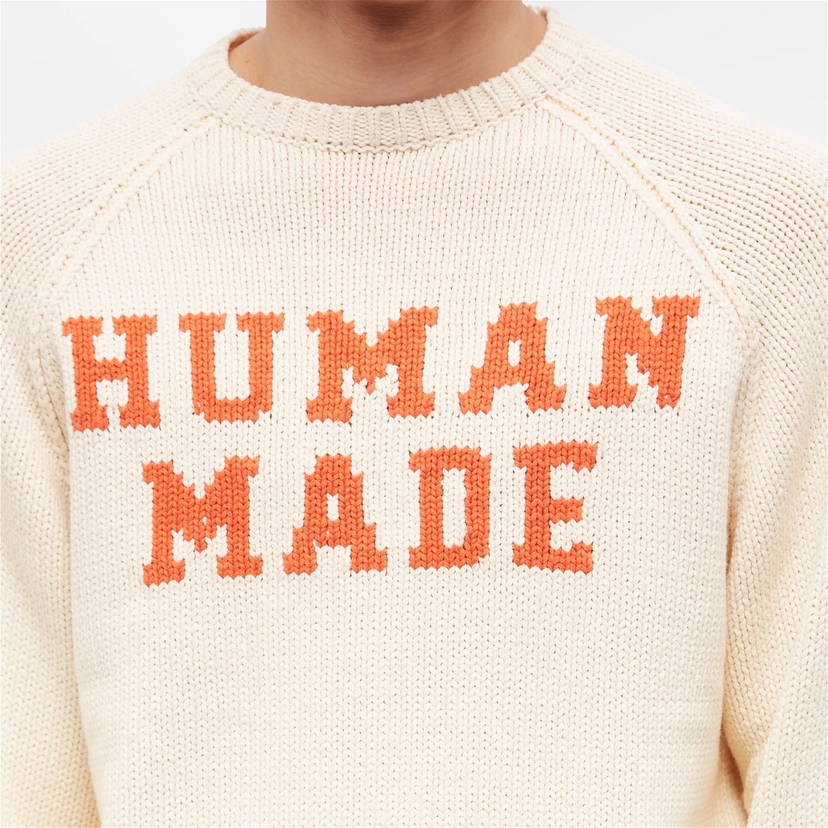 Human Made Men's Bear Raglan Knit Sweater in White Human Made