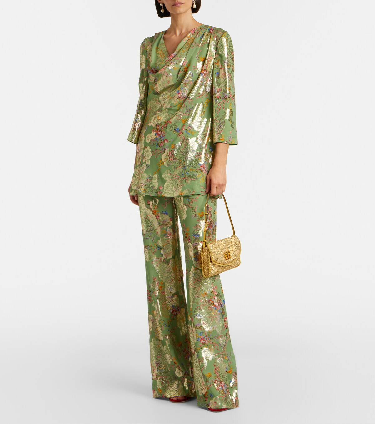 Valentino Draped fil coupé silk-blend lamé minidress