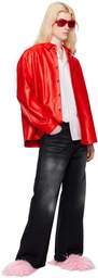 Marni Red Drop Shoulder Leather Shirt