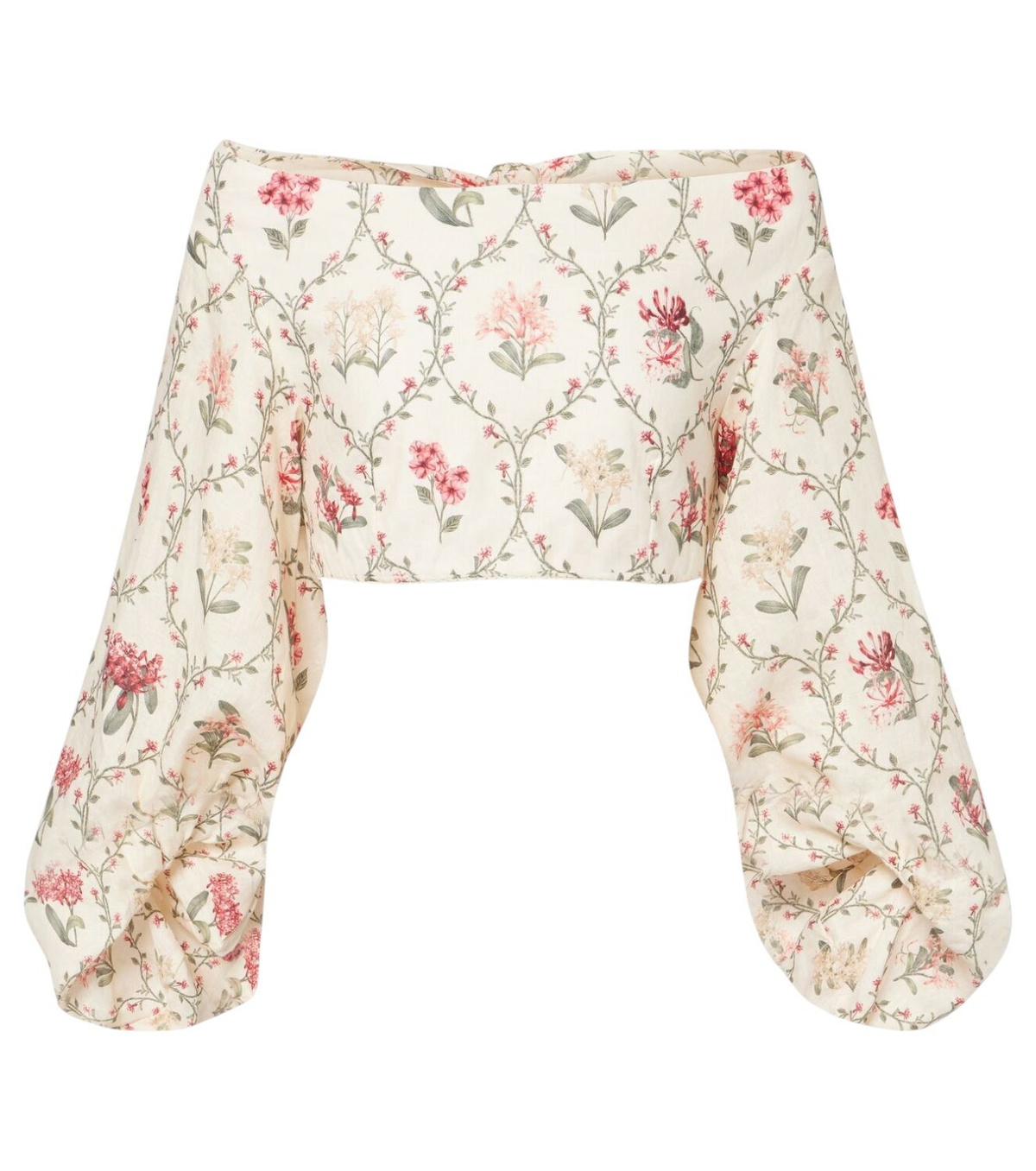 Haut Cropped Lin Violet Agua Bendita - Imprimé Floral Ipanema, Manches Bouffantes - Taille S