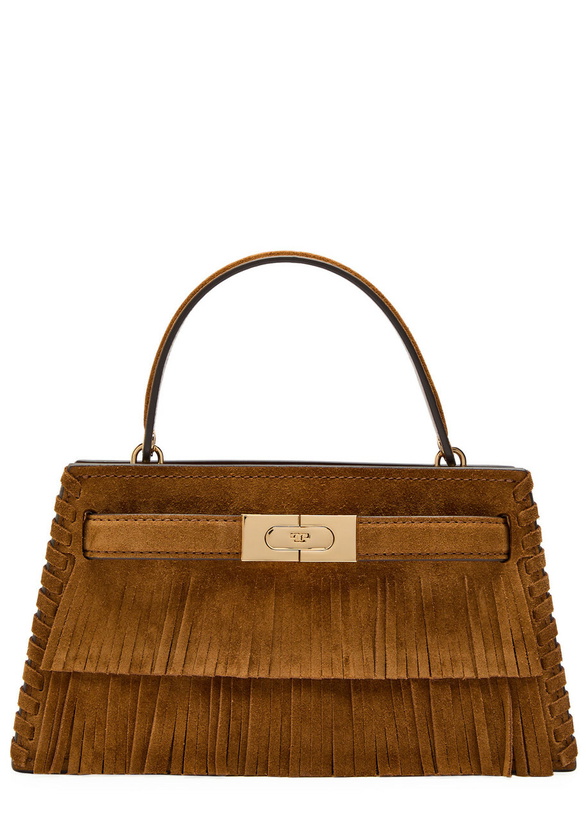 Photo: Tory Burch Lee Radziwill Mini Fringed Suede top Handle bag - Tan - One Size
