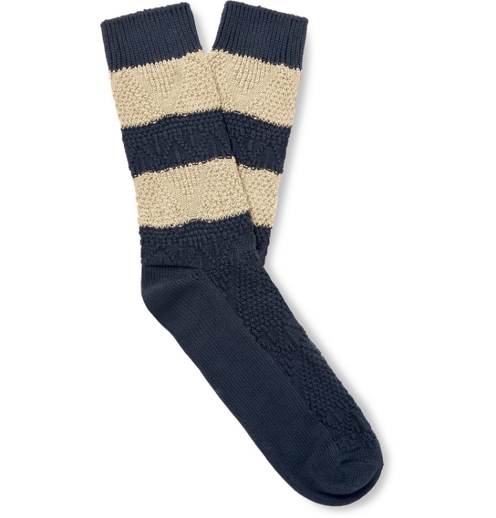 Photo: Thunders Love - Link Striped Egyptian Cotton-Blend Jacquard Socks - Blue