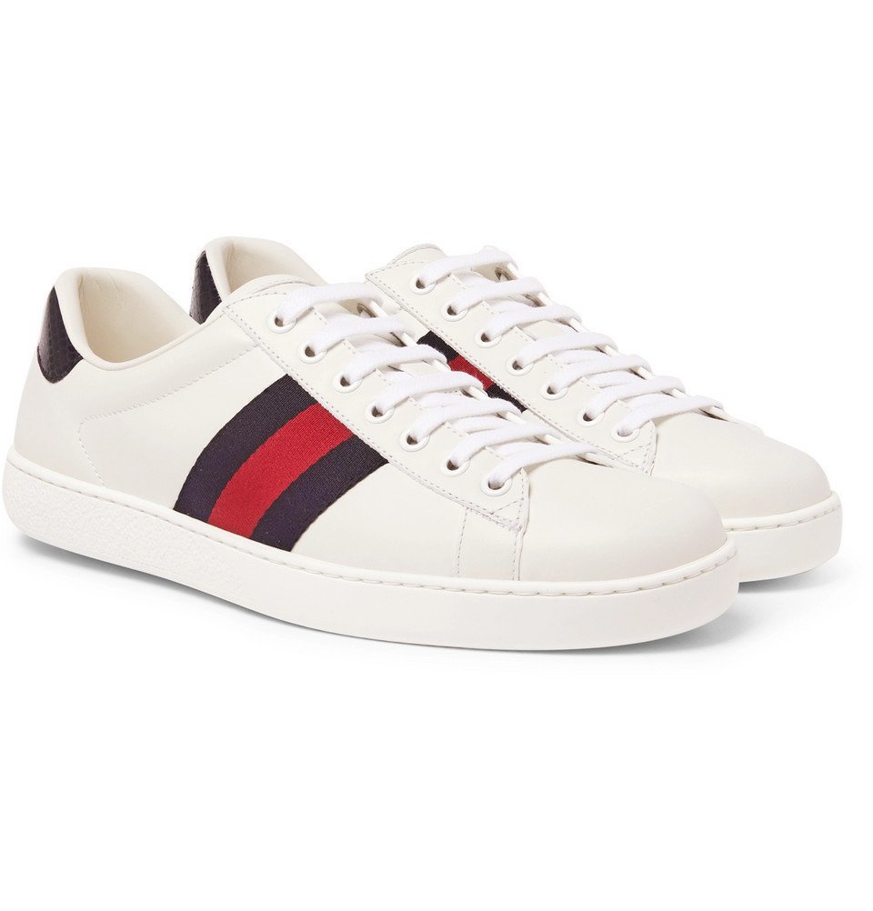 Ace Webbing-Trimmed Leather Sneakers