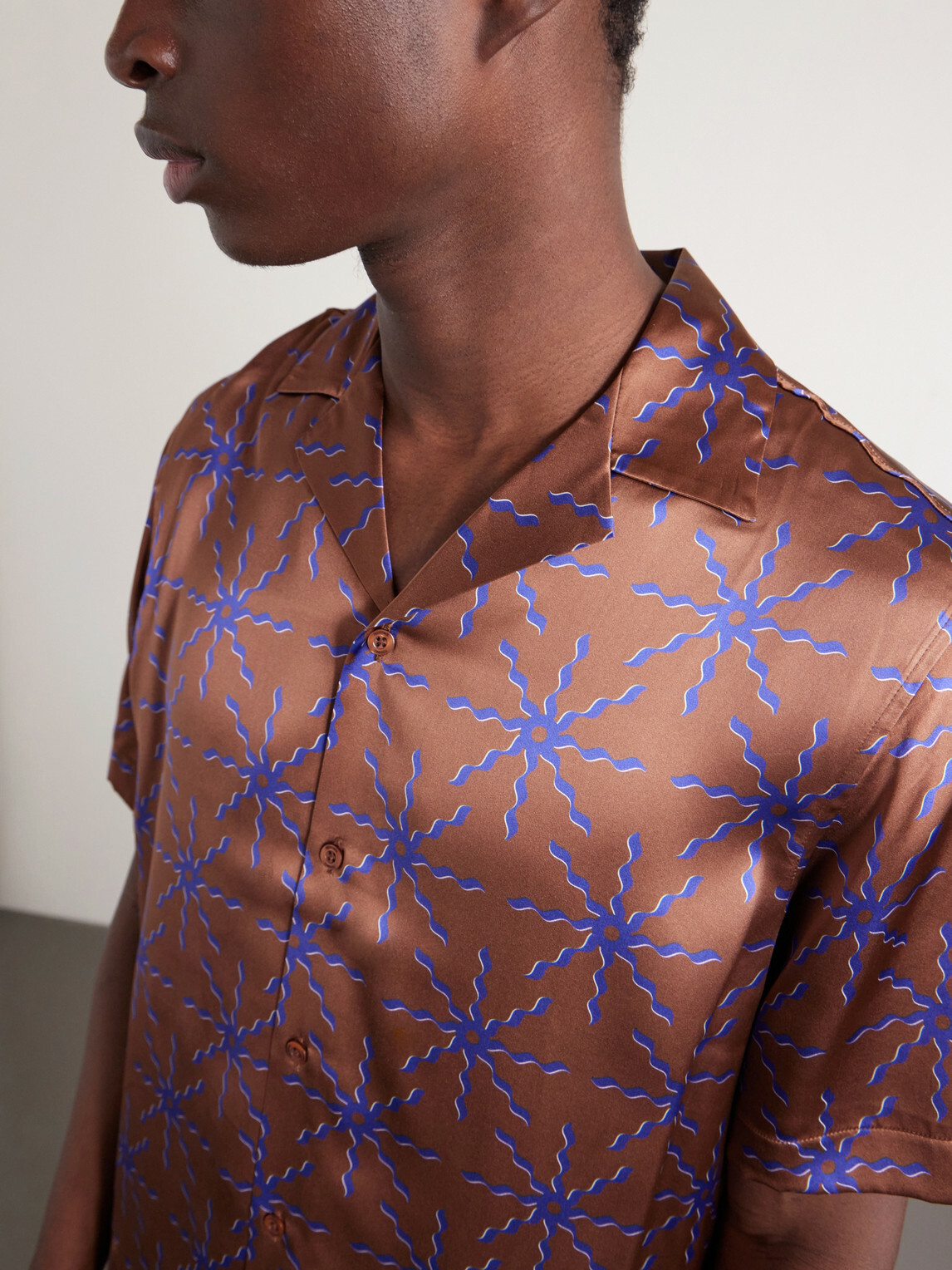 Frescobol Carioca - Roberto Printed Silk Shirt - Brown