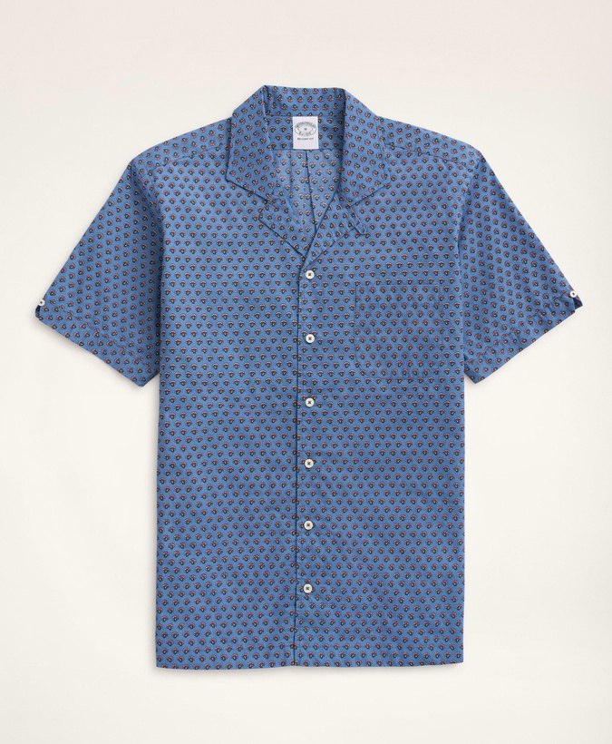 Photo: Brooks Brothers Men's Regent Regular-Fit Camp Collar Poplin Short-Sleeve Shirt Foulard | Blue