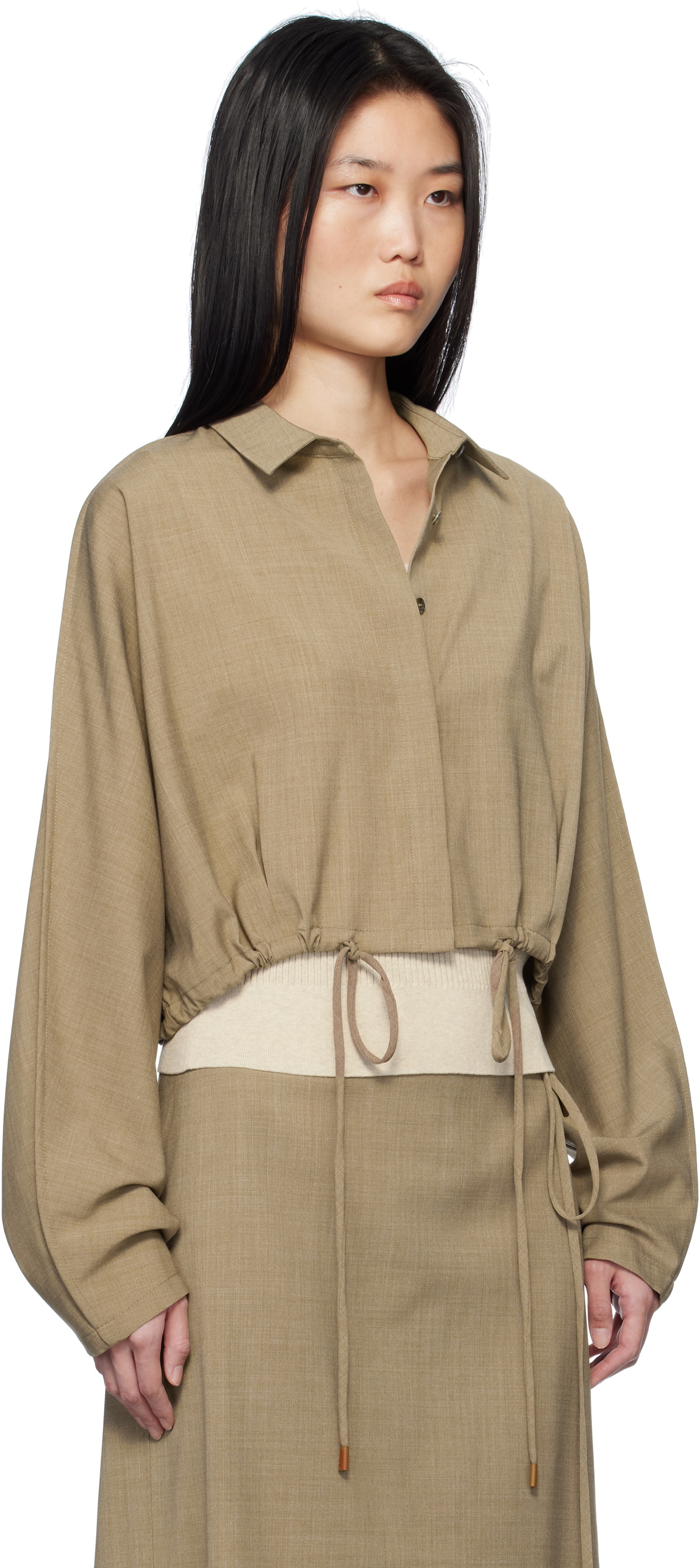 beige knit collar layered jacket ジャケット COLLARED PADDED JACKET 襟付きパデッドジャケット｜COS コス