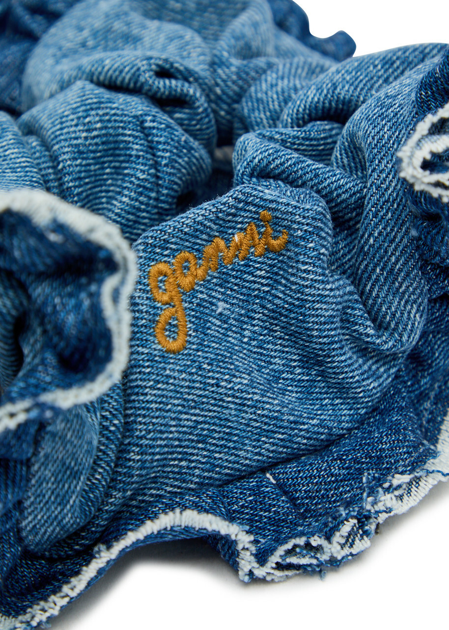 Ganni Logo-embroidered Denim Scrunchie - One Size