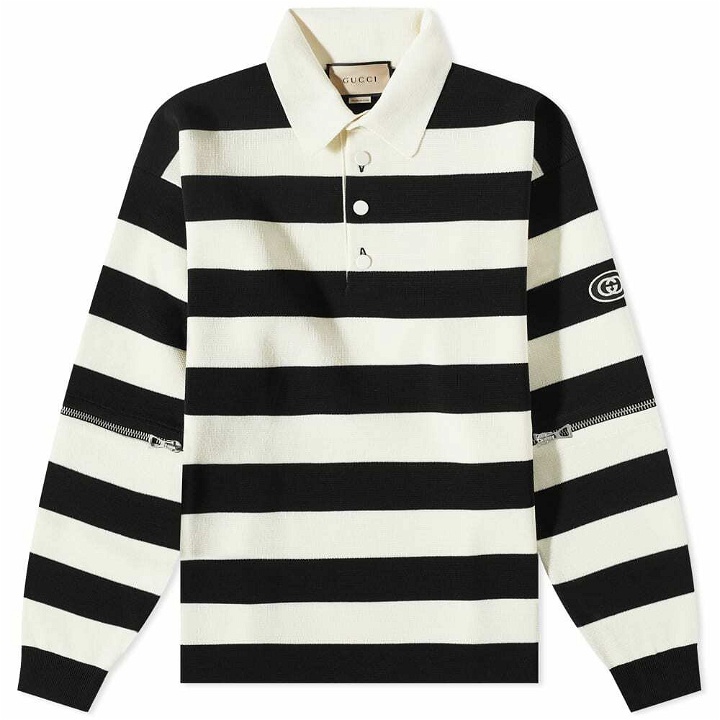 Photo: Gucci Men's Catwalk Look 50 Striped Knitted Polo Shirt in Black