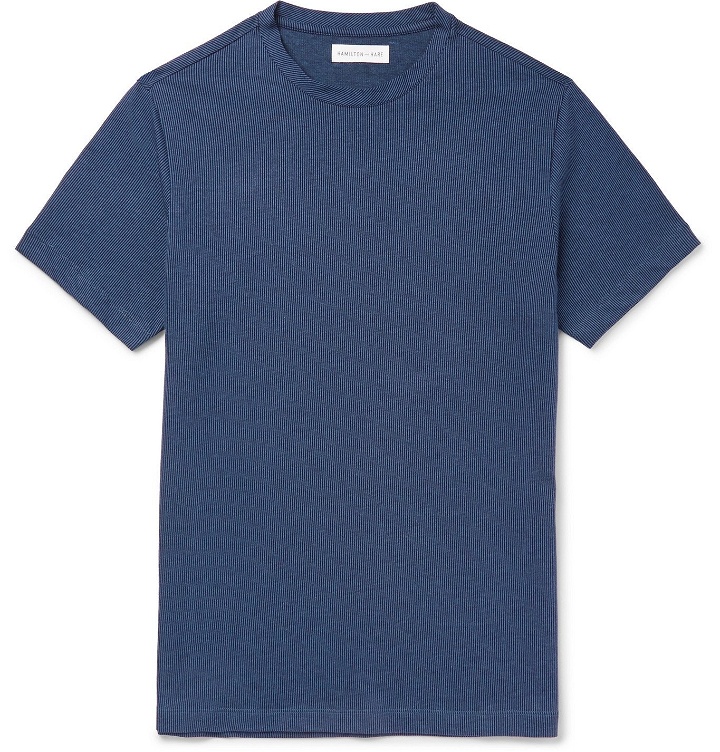 Photo: Hamilton and Hare - Pinstriped Cotton-Jersey T-Shirt - Blue