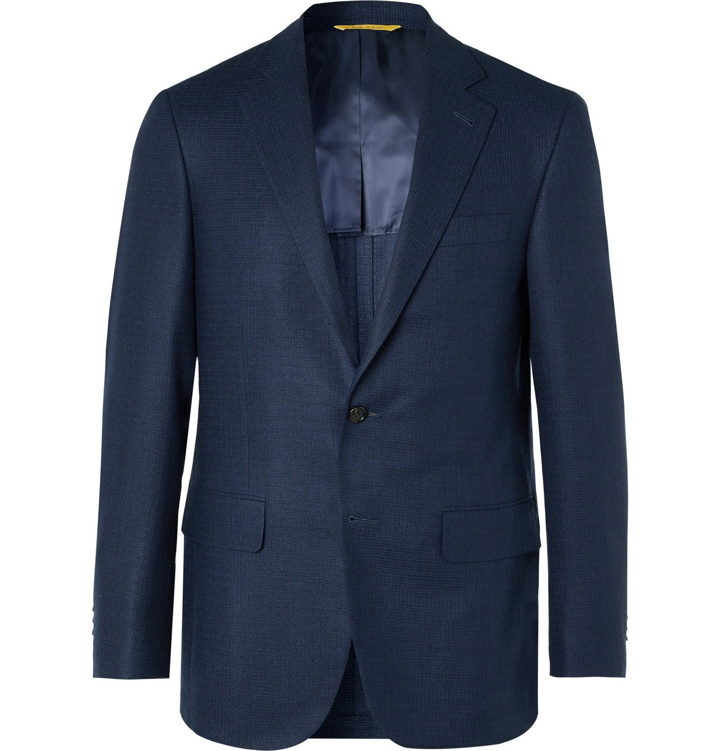 Photo: Canali - Kei Slim-Fit Micro-Checked Silk and Wool-Blend Blazer - Blue