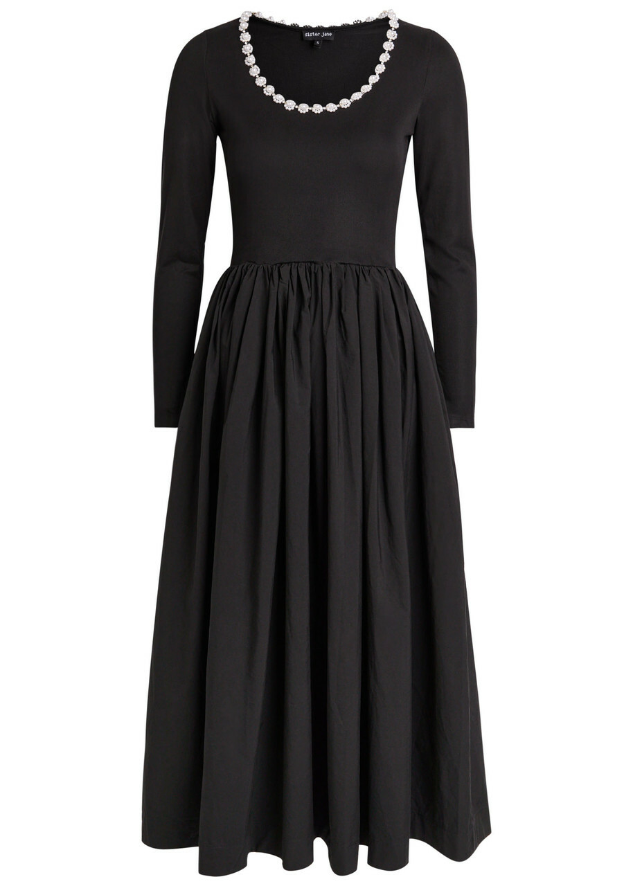 Sister Jane Forever Framed Embellished Jersey and Poplin Midi Dress Black
