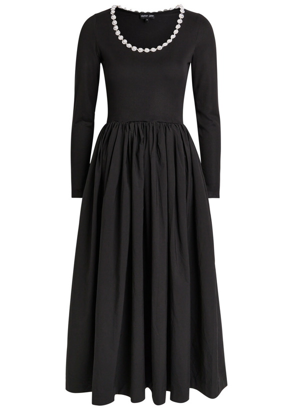 Photo: Sister Jane Forever Framed Embellished Jersey and Poplin Midi Dress Black