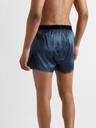 TOM FORD - Velvet-Trimmed Stretch-Silk Satin Boxer Shorts - Blue