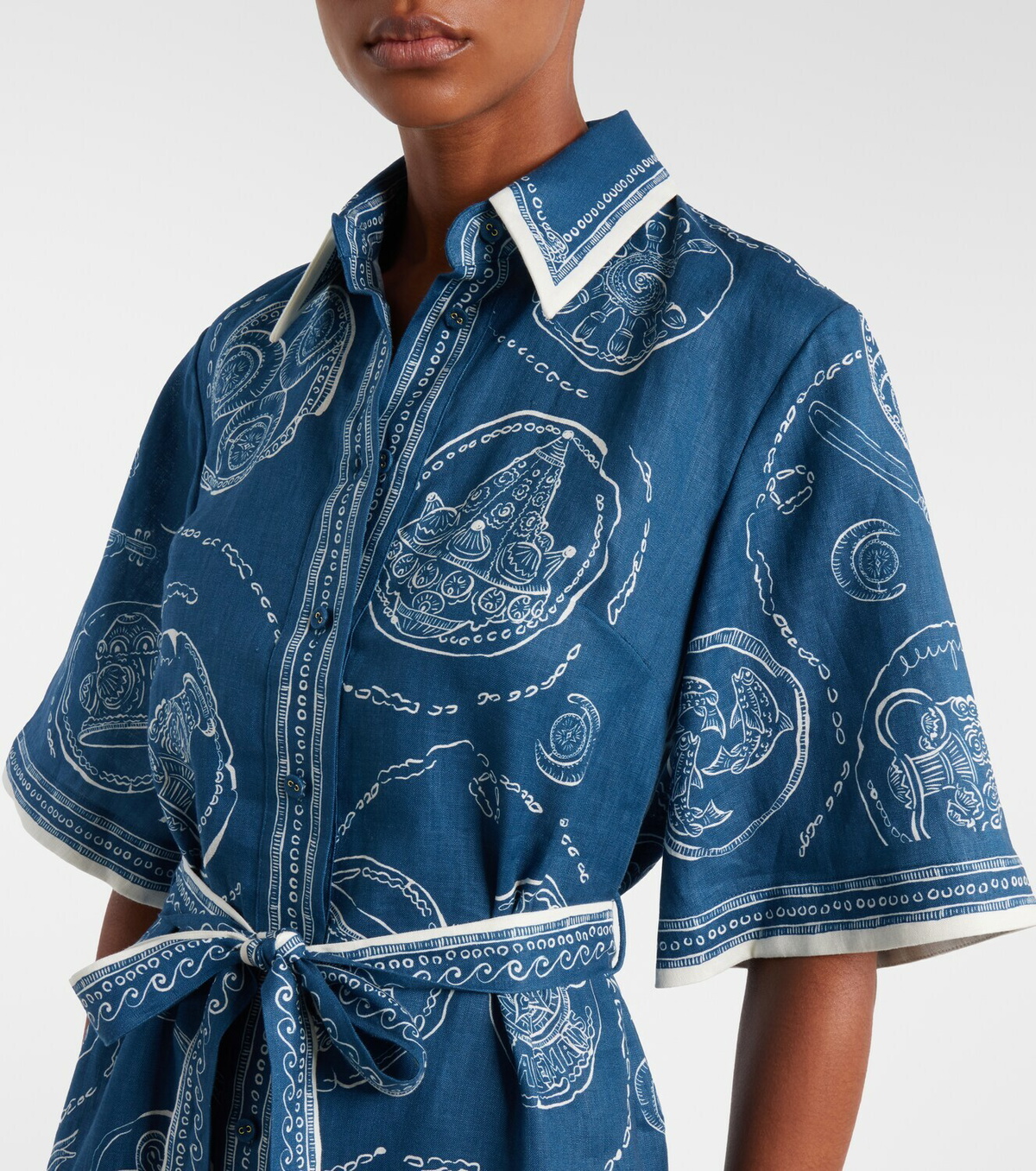 Alémais Lucky belted printed linen shirt dress