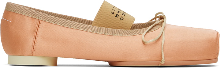 Photo: MM6 Maison Margiela Pink Satin Pointe Logo Ballerina Flats