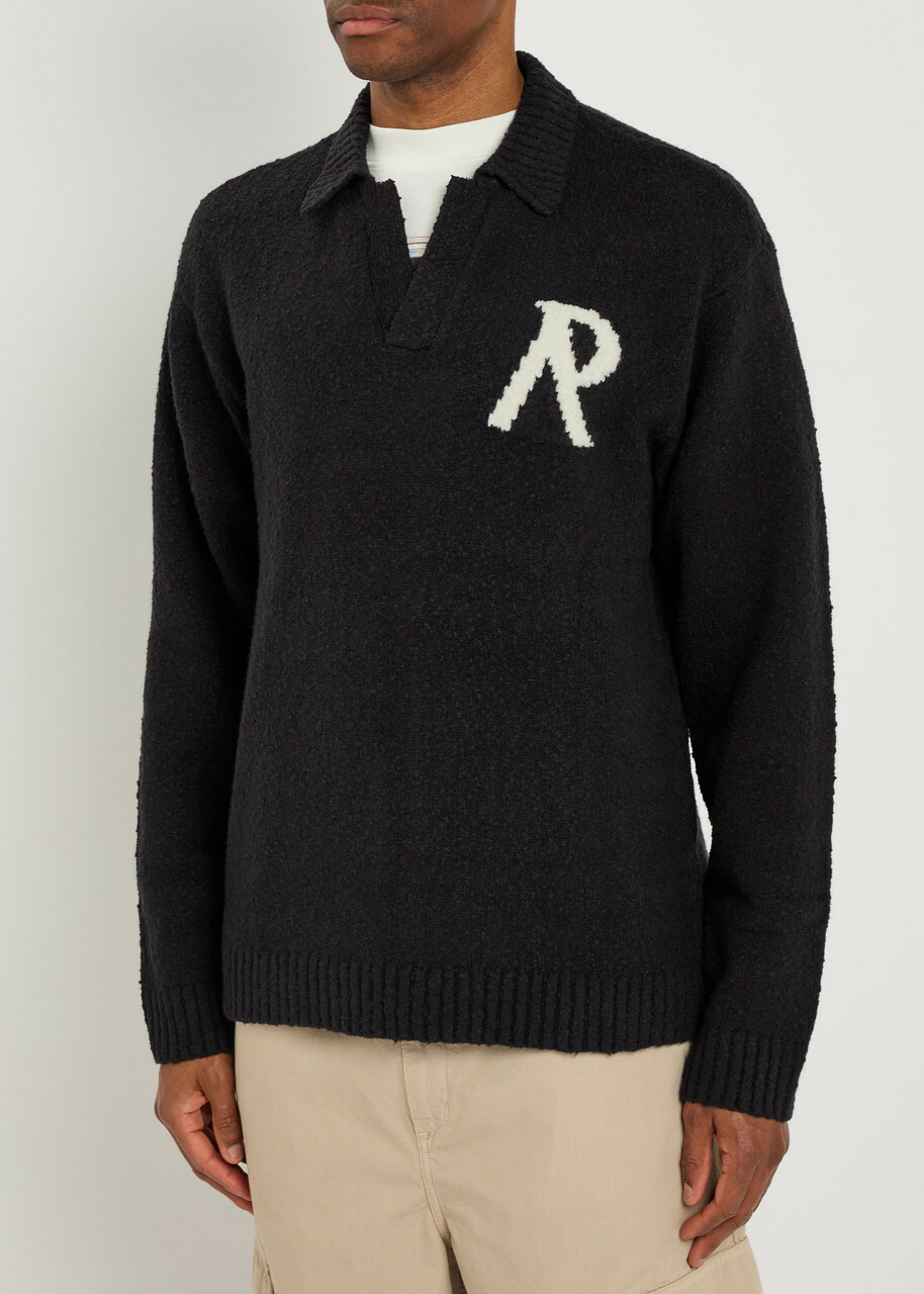 Represent Boucle Knit Cotton-blend Polo Jumper Black