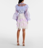 Susan Fang Floral-appliqué mesh midi skirt