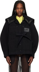 Simone Rocha Black Sailor Collar Workwear Bow Denim Jacket