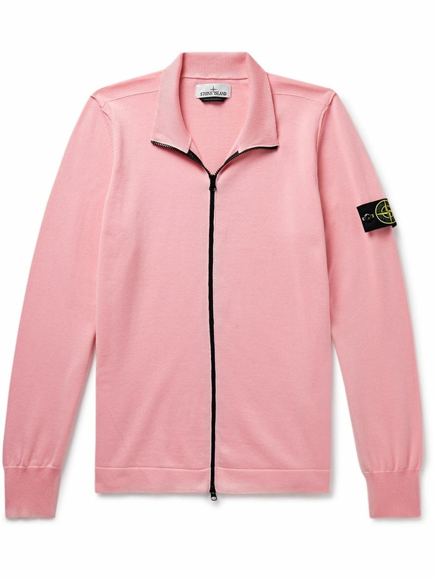 Photo: Stone Island - Logo-Appliquéd Organic Cotton Zip-Up Cardigan - Pink