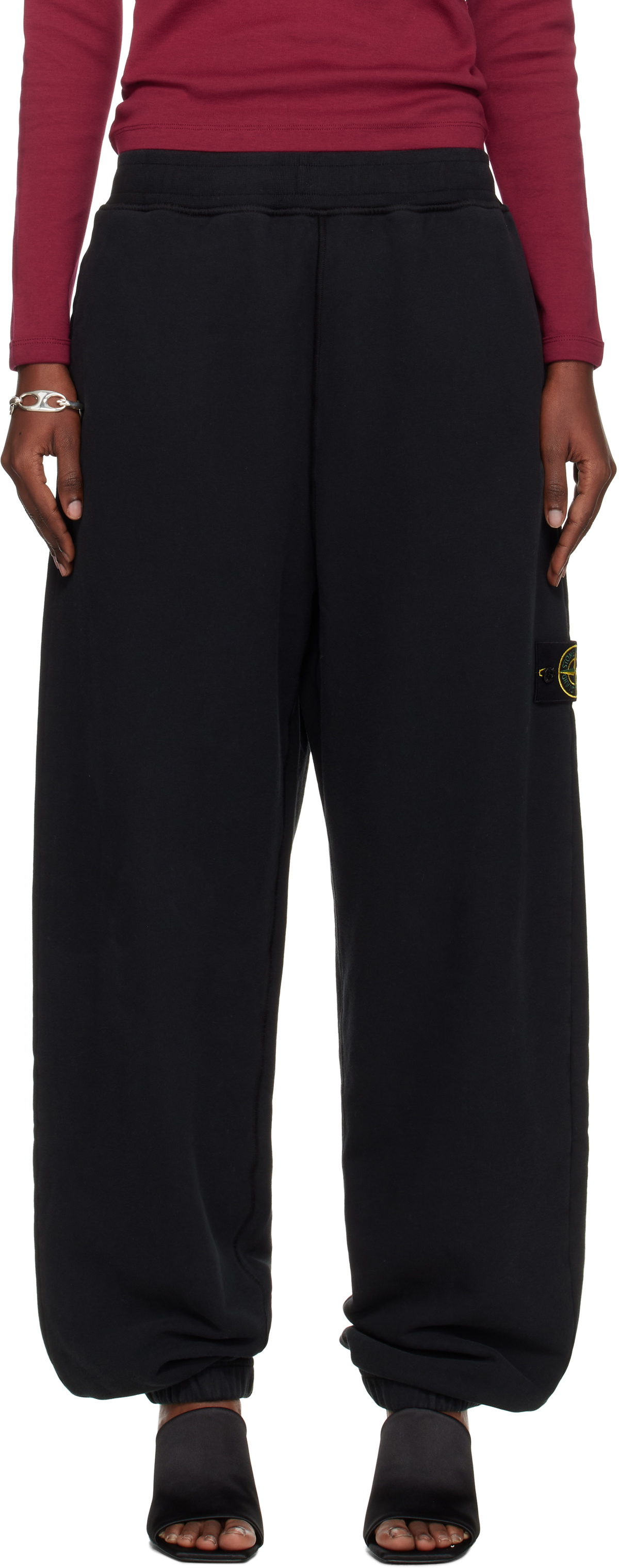 Stone Island Black 6200004 Brushed Organic Cotton Fleece Lounge Pants