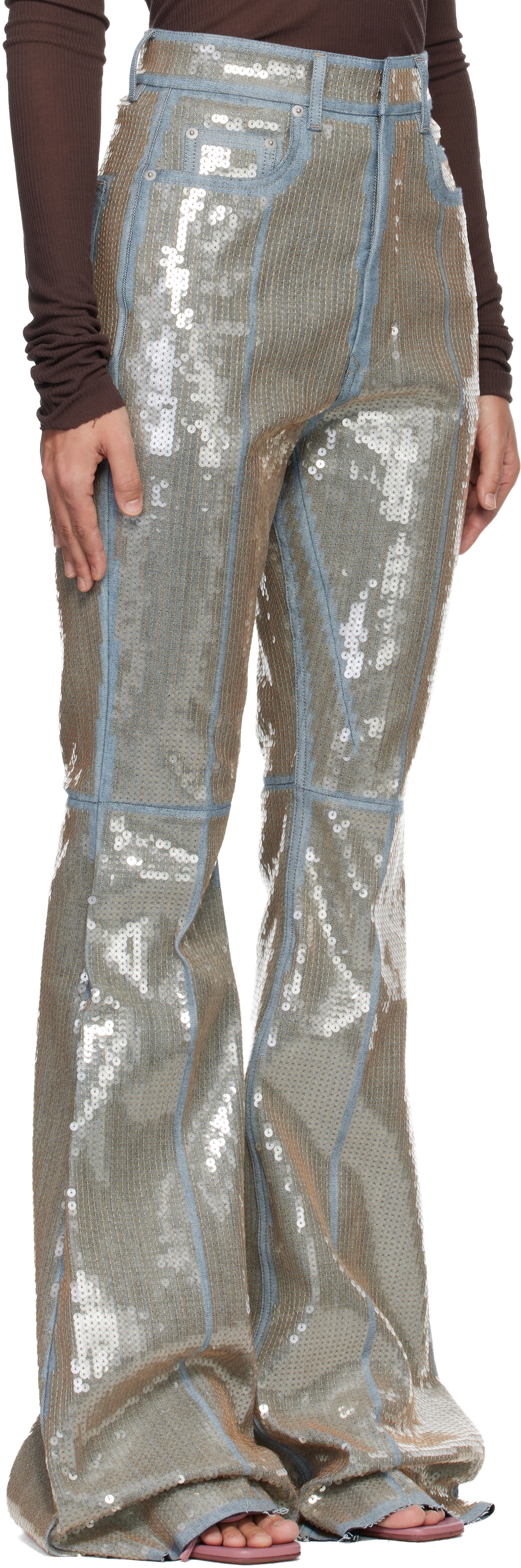 Rick Owens Blue & Beige Temple Bolan Bootcut Jeans