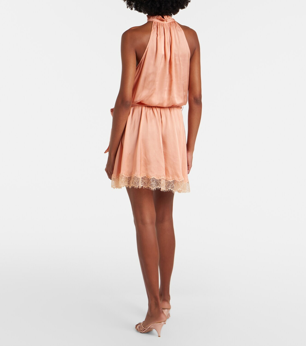 Poupette St Barth Silvia belted lace-trimmed satin romper