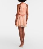 Poupette St Barth Silvia belted lace-trimmed satin romper