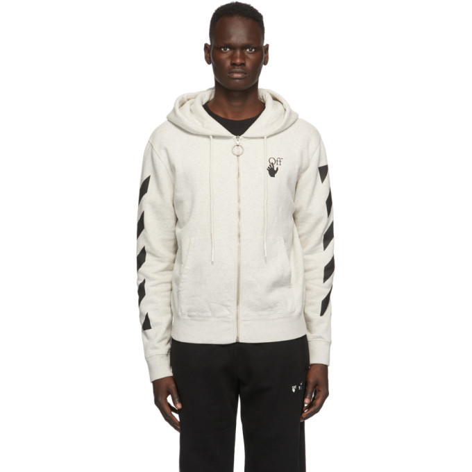 Off-White Grey Agreement Slim Zip Hoodie Off-White