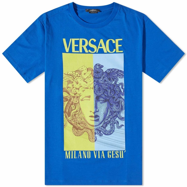 Photo: Versace Men's Split Medusa Logo T-Shirt in Blue