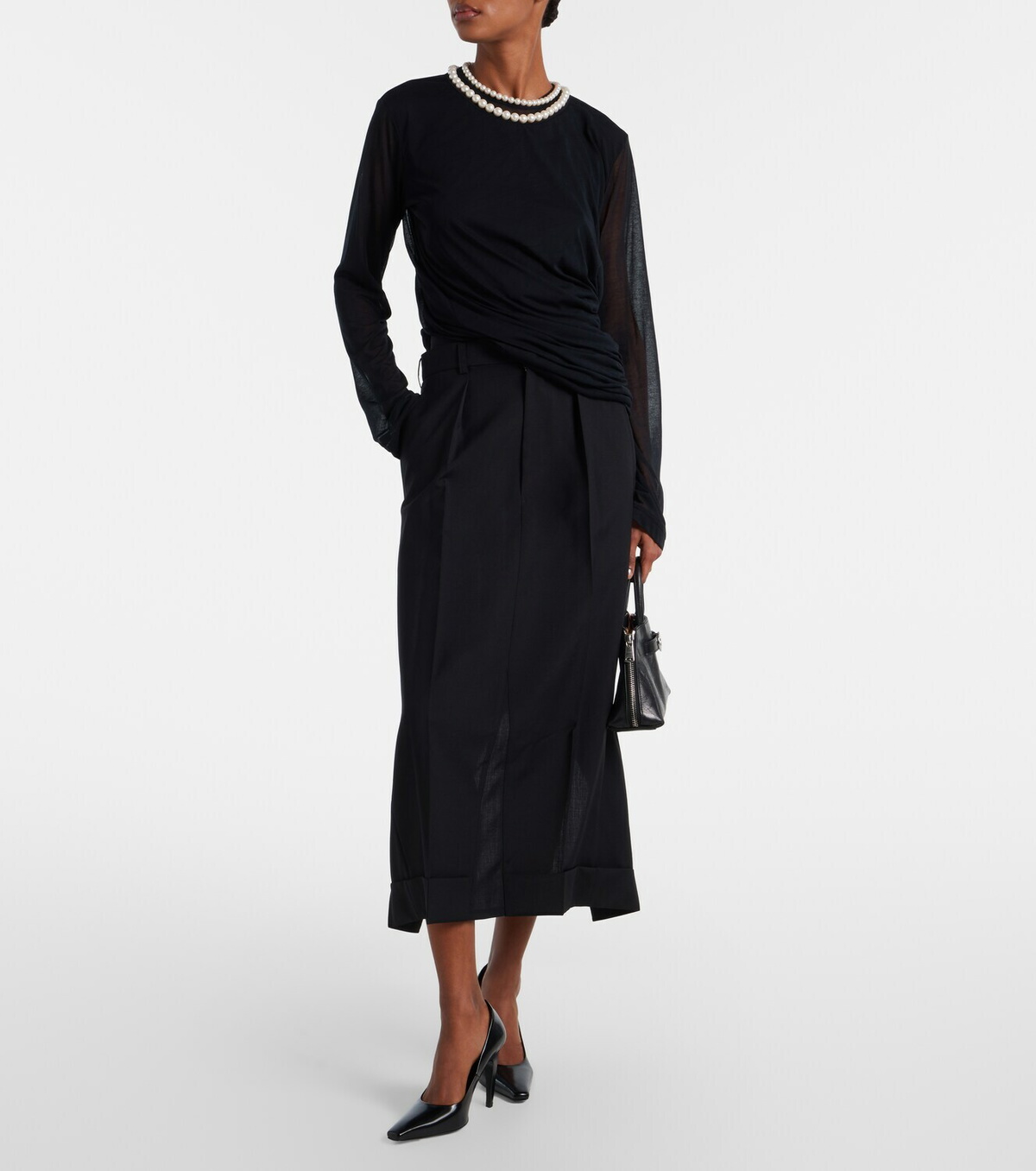 Junya Watanabe Draped faux pearl-embellished cotton top