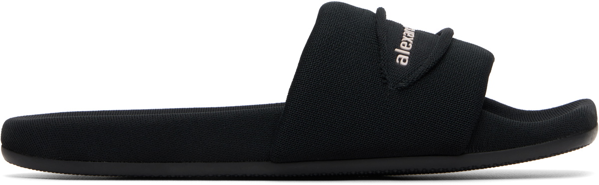Alexander Wang Black 'AW' Slash Knit Pool Slides
