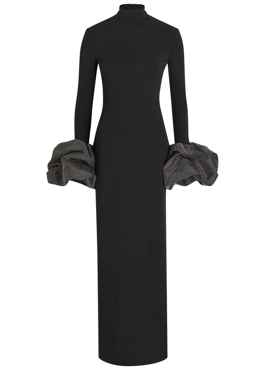 Solace London Viviana Puffed-cuff Crepe Maxi Dress Black