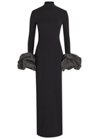 Solace London Viviana Puffed-cuff Crepe Maxi Dress Black