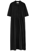 Skall Studio Dot Pintuck Cotton Midi Shirt Dress Black