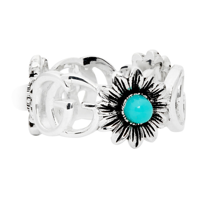 Gucci Silver Interlocking G Flower Marmont Ring