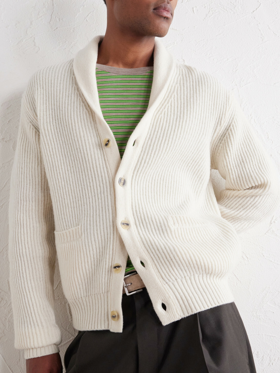 Altea - Ribbed Virgin Wool Cardigan - Neutrals