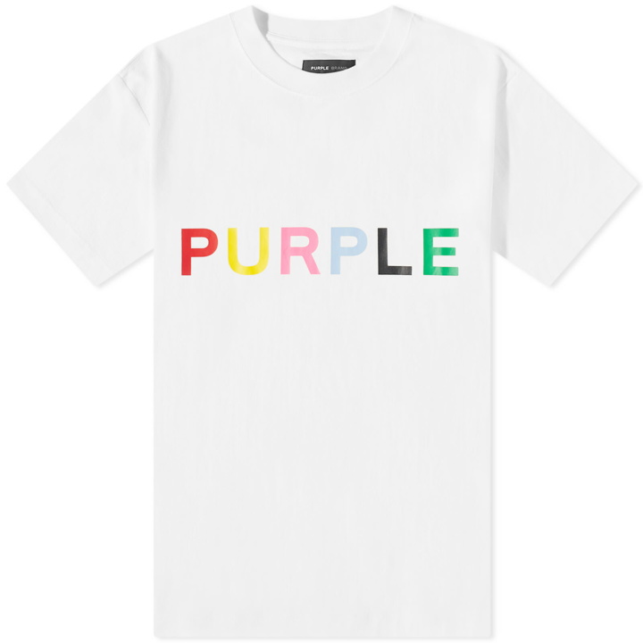 Photo: Purple Brand Men's Clean Multi Coloured Logo T-Shirt in White