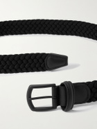 Anderson's - 3.5cm Leather-Trimmed Woven Elastic Belt - Black