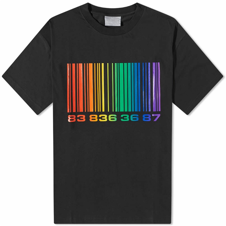 Photo: VTMNTS Men's Rainbow Big Barcode T-Shirt in Black/Rainbow