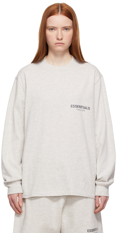 Photo: Fear of God ESSENTIALS Off-White Logo Long Sleeve T-Shirt